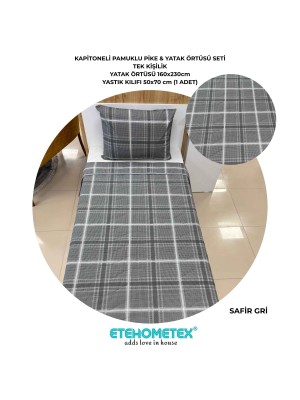 ETEHOMETEX Pamuklu Kapitoneli Yatak Örtüsü Seti TEK KİŞİLİK SAFİR GRİ 8696474232104